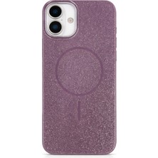 Vissona iPhone 16 Plus Uyumlu Telefon Kılıfı Magsafe Wireless Şarj Özellikli Simli Lüks Silikon Kılıf