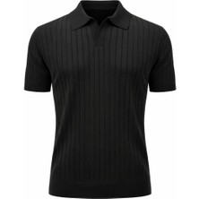 Plus Scorpion Erkek Polo Yaka Slim Fit Triko Tişört Dikey Çizgili Modern Yazlık Triko