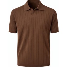 Plus Scorpion Erkek Polo Yaka Slim Fit Triko Tişört Dikey Çizgili Modern Yazlık Triko