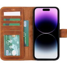 Gp Iguana Apple iPhone 15 Pro Max Uyumlu Deri Cüzdanlı Kılıf Mwwn G19 Taba