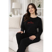 Remsa Kadın Önü Yazılı Suprem Pijama Takımı 0607 SIYAH07