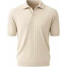 Plus Scorpion Erkek Polo Yaka Slim Fit Triko Tişört Dikey Çizgili Modern Yazlık Triko