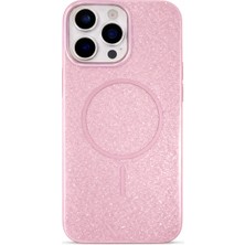 Vissona iPhone 16 Pro Uyumlu Telefon Kılıfı Magsafe Wireless Şarj Özellikli Simli Lüks Silikon Kılıf