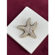 Calista Aksesuar Minik Gümüş Taşlarla Kaplı Deniz Yıldızı Figürlü Gold Broş