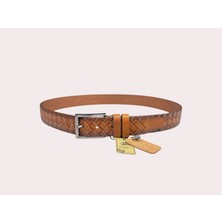 İstanbul Belt Hakiki Deri Erkek Kemer – Örgü Desenli – 3.5 cm – Tek Kat Kalın Deri