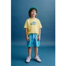 Magu Erkek Çocuk Pamuklu Sarı Baskılı T-Shirtli Şort Takım
