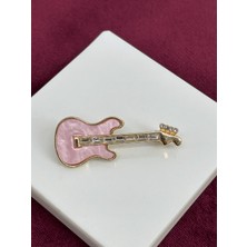 Calista Aksesuar Pembe Sedef Yansımalı Elektro Gitar Figürlü Gold Broş