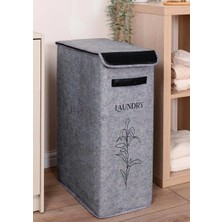 Hometarz Keçe Deri Detaylı Çamaşır Sepeti Tekli 25X40X60 cm