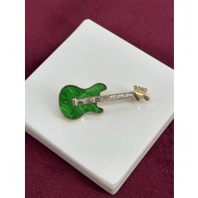 Calista Aksesuar Yeşil Sedef Yansımalı Elektro Gitar Figürlü Gold Broş