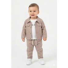Mini Baray 3'lü Günlük Kombin Set (Ceket, Pantolon, Tişört) - 1074-BEJ