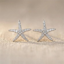 Zeino Yıldız Zirkon Taşlı Küpe - 925 Ayar Gümüş Çivili - Beyaz Altın Kaplama - 1 cm