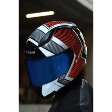 Ls2 Rapid 2 Extra Beyaz-Kırmızı Kapalı Motosiklet Kaskı Mavi Camlı