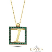 Kayra Mücevher I Harfi Yeşil Taşlı Altın Kolye TSR10