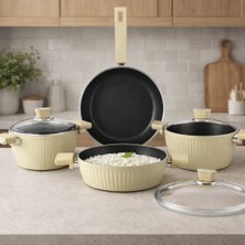 Arow Giallo Granit Tencere Seti Krem