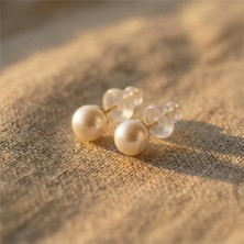 Zeino Orta Top Beyaz Inci Küpe - 925 Ayar Gümüş Kaplama 14K Altın Rengi, 8 mm Çap