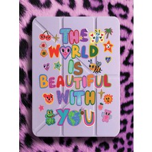 Nurdic iPad Pro 10.5 (7.nesil) Çipli Kılıf Uyku Modlu Kalem Bölmeli Desenli Temalı World Is