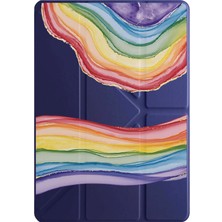 Nurdic Galaxy Tab A11+ Plus 11" Kılıf Uyku Modlu Kalem Bölmeli Desenli Temalı Rainbow