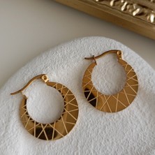 Lente Aksesuar Kadın Retro Lazer Kesim Geometrik Desenli Çelik Küpe