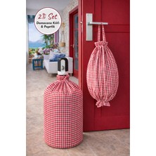 Yuvol Kırmızı Pötikareli Damacana Kılıfı + Çift Lastikli Kumaş Poşetlik, 2’li Mutfak Organizeri Seti