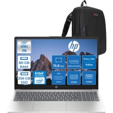Hp Laptop Aı 15-FD2026NT Intel Ultra5 225U 80GB Ddr5 256GB SSD 15.6" Inch Intel® Grafik Gpu Fhd (1920X1080) Freedos Taşınabilir Bilgisayar D51E0EAF26+ZETTAÇANTA