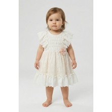 Minipomes Kız Bebek Güpürlü Yazlık Elbise Krem