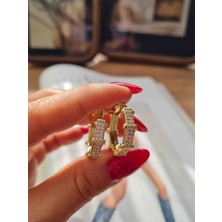 Xuping Jewelry Gold Geometrik Taş Detaylı Halka Küpe