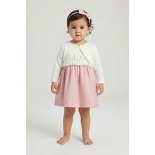 Minipomes Kız Bebek Bolerolu Elbise Takım Pembe