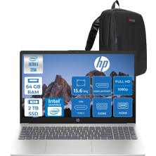 Hp Laptop Aı 15-FD2026NT Intel Ultra5 225U 64GB Ddr5 2tb SSD 15.6" Inch Intel® Grafik Gpu Fhd (1920X1080) Freedos Taşınabilir Bilgisayar D51E0EAF24+ZETTAÇANTA