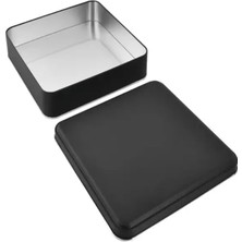 10 Adet Premium Siyah Kare Metal Kutu 215X215X40 mm – Çok Amaçlı Kapaklı Teneke Kutu