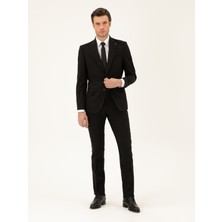 Cacharel Erkek Siyah Slim Fit Çizgili Yün Karışımlı Takım Elbise 50289000-VR046