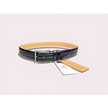İstanbul Belt Hakiki Deri Erkek Kemer - 3.5 cm - Çift Şerit Kabartma Desenli Klasik Model