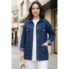 Kadın Cep Detaylı Denim Lacivert Kot Ceket