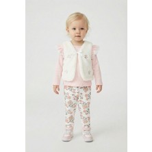 Minipomes Kız Bebek Peluş Yelekli Tayt Takım Pembe