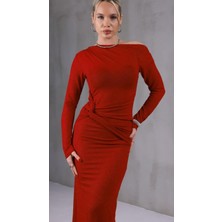 ME & ME Kırmızı Simli Uzun Elbise