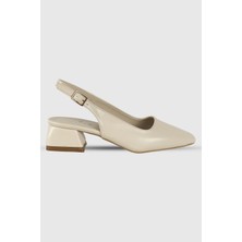 Polly Bej Mat Arka Kemer Detay Küt Burun Kadın Topuklu Ayakkabı