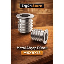 Ergün Store (Ölçü Açıklamada)  Metal Euro Dişli Dübel Ahşap Dübeli M6 8X13 Diş Çinko Mobilya Bağlantı Ünite Birleştirme (25 Adet)