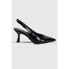 Lenora Siyah Rugan Arka Toka Detay Sivri Burun Kadın Topuklu Ayakkabı