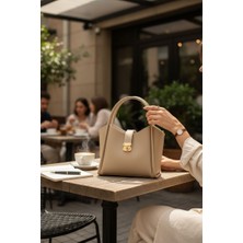 ROYAL LADYS Kadın Çanta – Kilit Detaylı El Çantası | Gold Aksesuarlı, Tam Boy Iç Cüzdanlı, Uzun Askılı