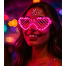 Twox Pembe LED Işıklı Kalp Gözlük - 3 Modlu Parti &