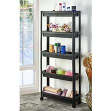 Braventa Collection Sev Plastik 5 Katlı Tekerlekli Organizer Diktördgen Raf Ünitesi Siyah