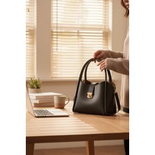 ROYAL LADYS Kadın Çanta – Kilit Detaylı El Çantası | Gold Aksesuarlı, Tam Boy Iç Cüzdanlı, Uzun Askılı