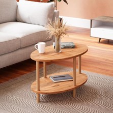 Braventa Collection Intergo-Orta Sehpa Oval Ahşap Ayaklı Iki Katlı Gazetelikli (Atlantik Çam)