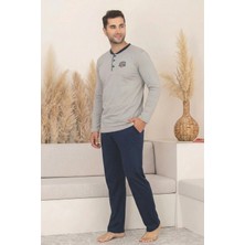 Farya Home Dreamy Pamuklu Cepli Düğmeli Yaka Uzun Kollu Örme Erkek Pijama Takımı