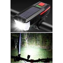 Plentiful ® Solar Enerjili USB ile Şarj Edilebilir Ledli Bisiklet Feneri Kornalı ve Su Geçirmez Far