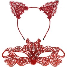 Twox Eğitici Çocuk Ateş Kırmızısı Dantel Taç ve Maske Seti 10 No - Maskeli Balo & Özel Gün Seti