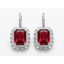 Leifa Jewelry Garnet ve Swarovski Kenar Taşlı 925 Ayar Gümüş Küpe