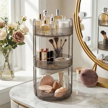 Braventa Collection 3 Katlı Makyaj Organizeri Kozmetik Aksesuar Düzenleyici Kozmetik Vitrini Yuvarlak (Duman Gri)