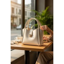 ROYAL LADYS Kadın Çanta – Kilit Detaylı El Çantası | Gold Aksesuarlı, Tam Boy Iç Cüzdanlı, Uzun Askılı