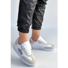 Alfaze Beyaz Süet Ortopedik Spor Ayakkabı Topuk Boyu 2 cm