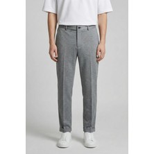 Sabri Özel Giotelli Erkek Gri Dar Kesim Slim Fit Viskon Kemerli Bel Duble Paça 6 Drop Pantolon